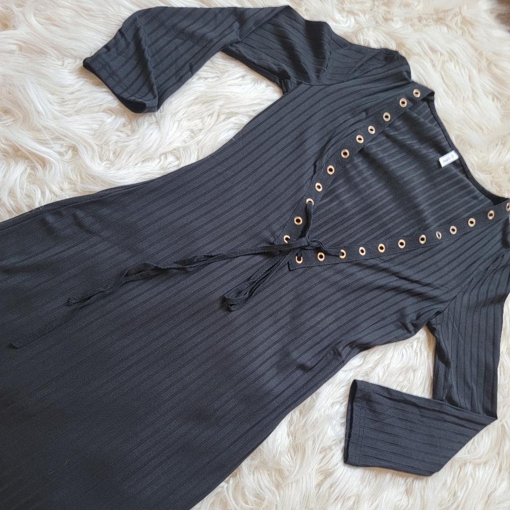 NEW - Ribbed Long Sleeve Front Cross Stitch Dress